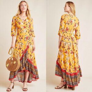Anthropologie Farm Rio Soigne Orange Floral Maxi Dress